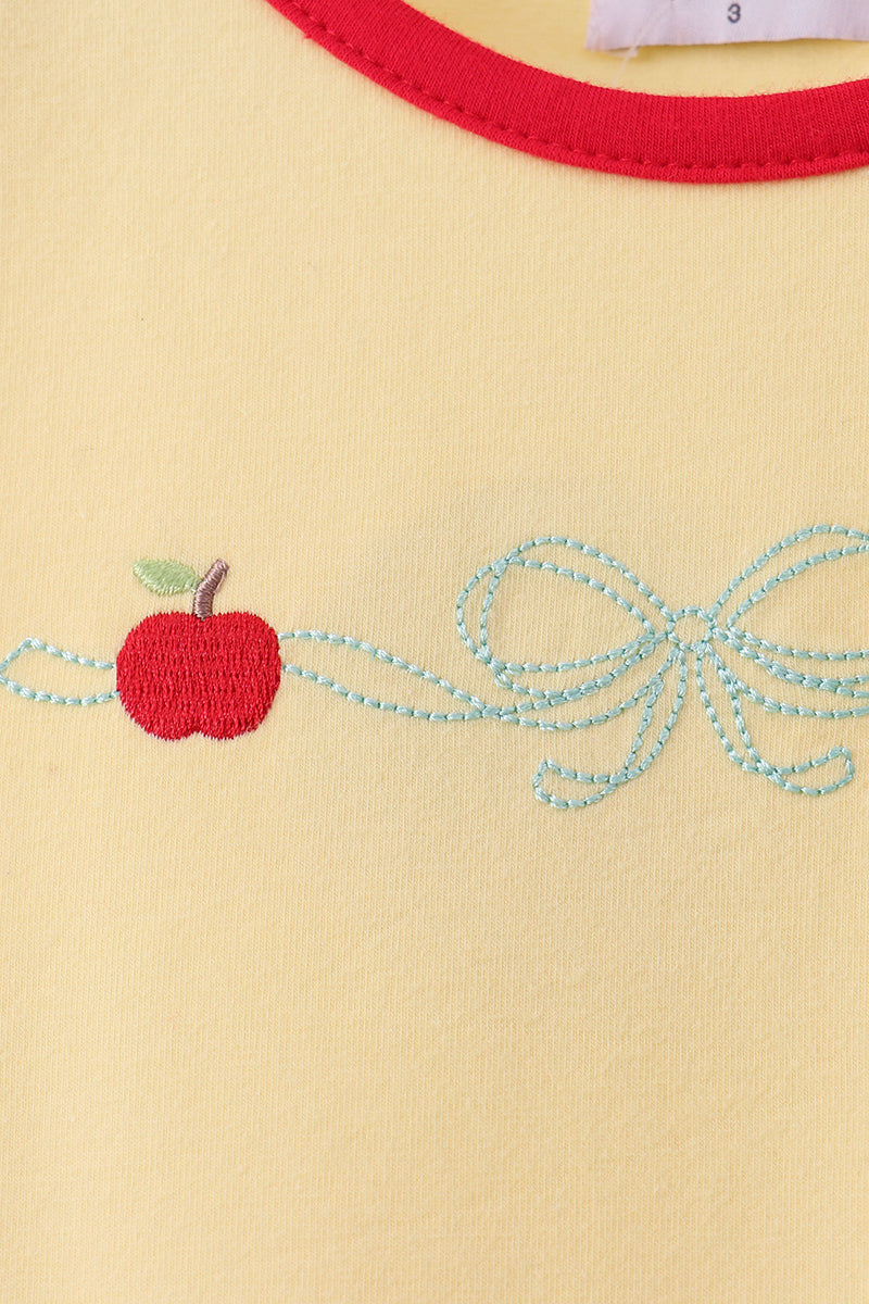 Scalloped Apple Embroidery Bow Dress