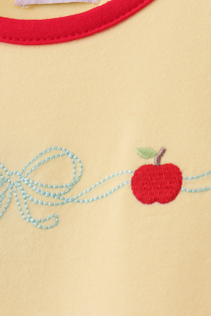 Scalloped Apple Embroidery Bow Dress