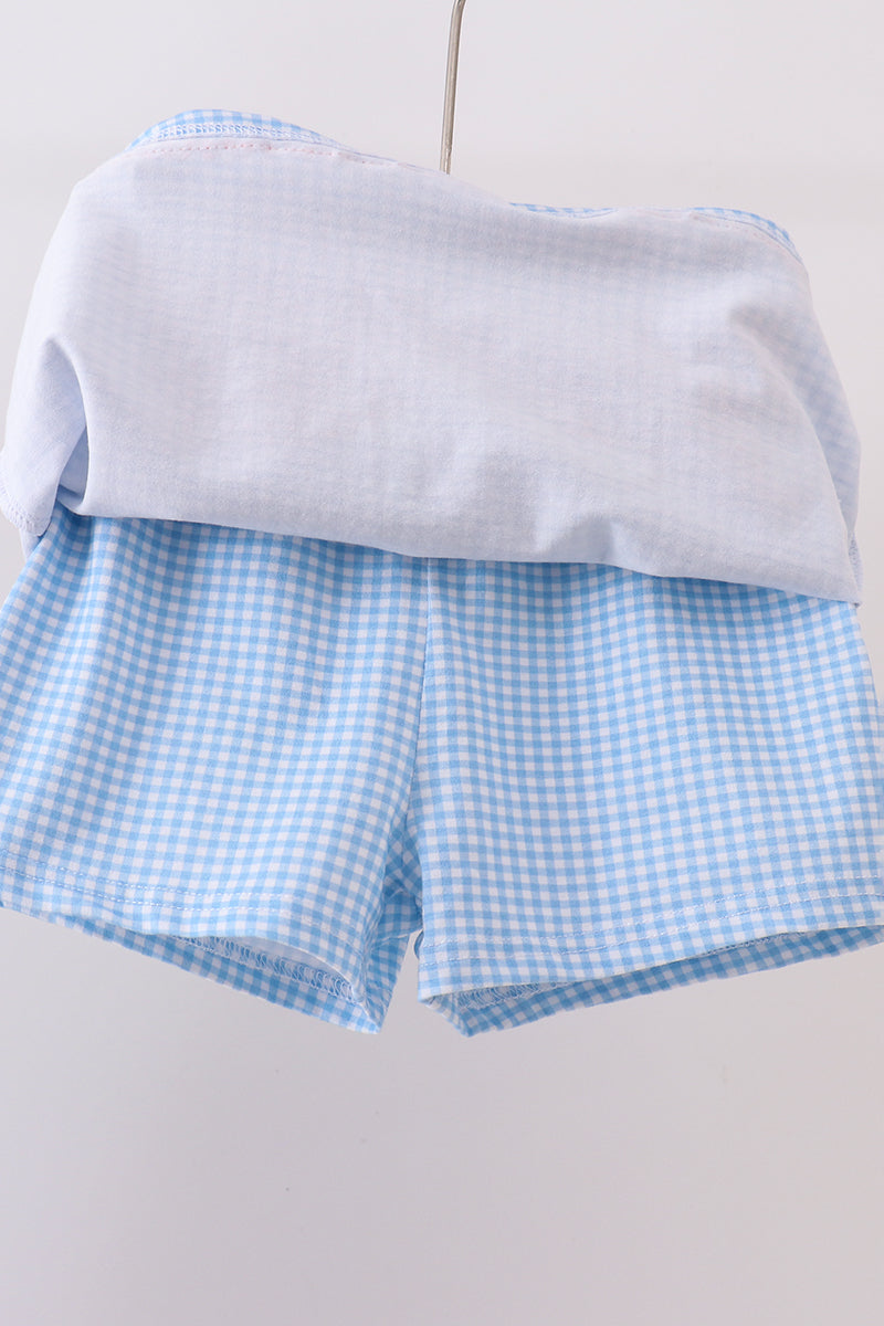 Blue Scalloped Apple Bow Skorts Set