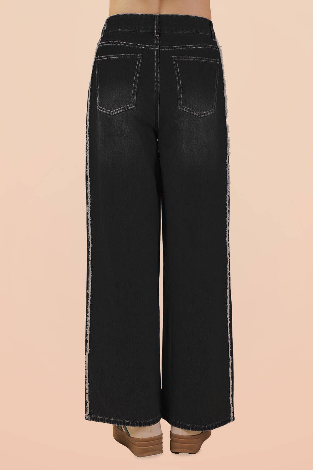 VJP90037-VERY JEAN Frayed Detail Washed Denim Pants