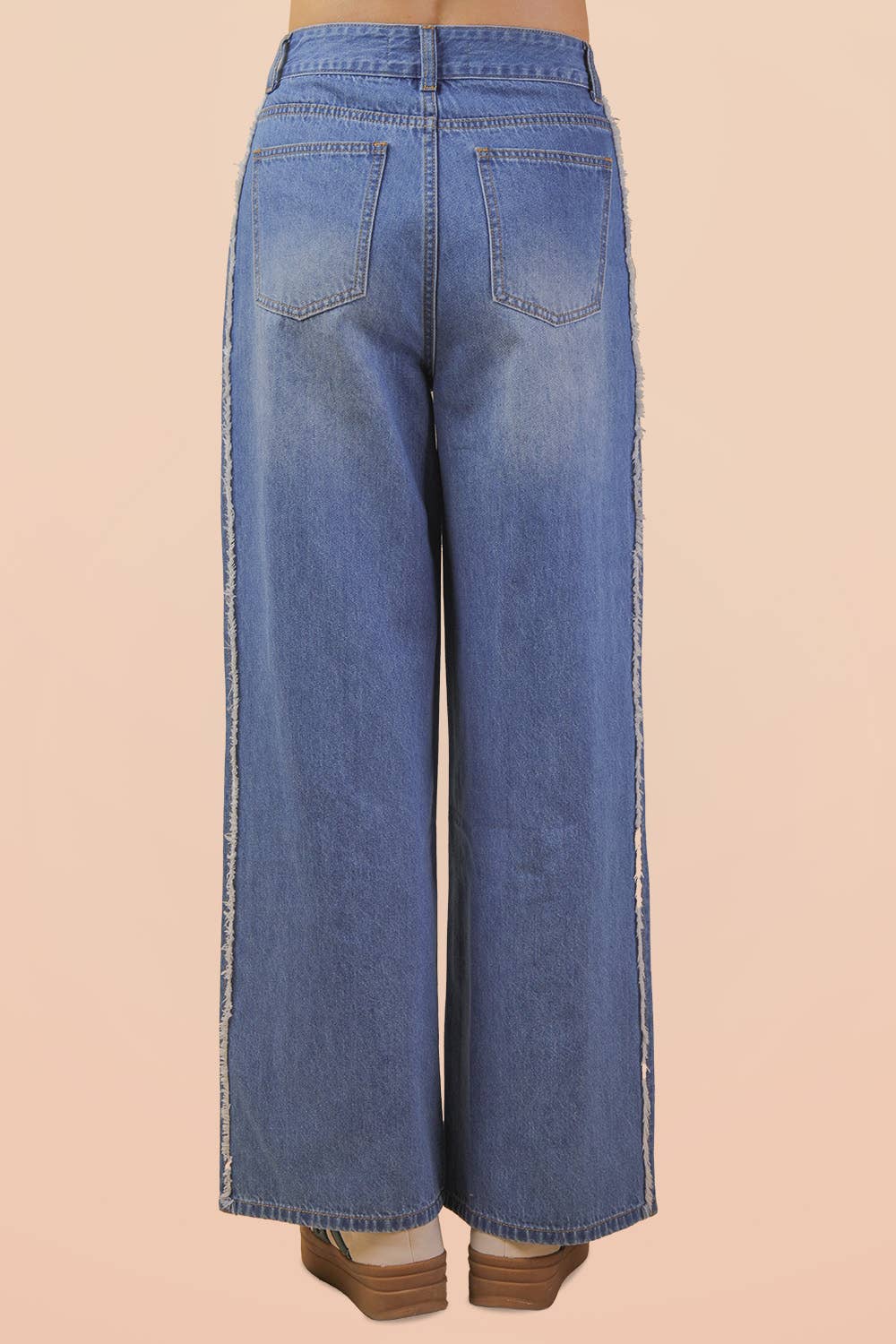VJP90037-VERY JEAN Frayed Detail Washed Denim Pants
