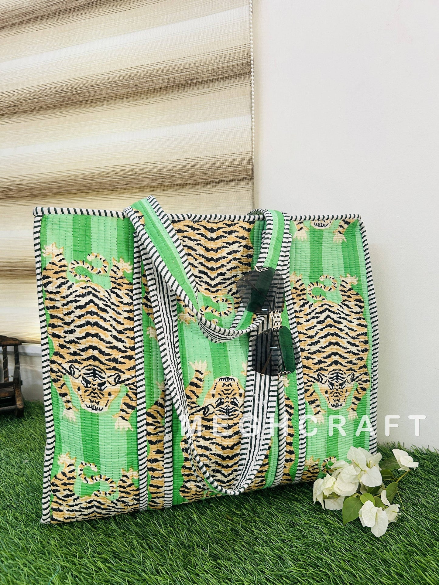TIGER PRINT Cotton Quilted Tote Shopping Bag
