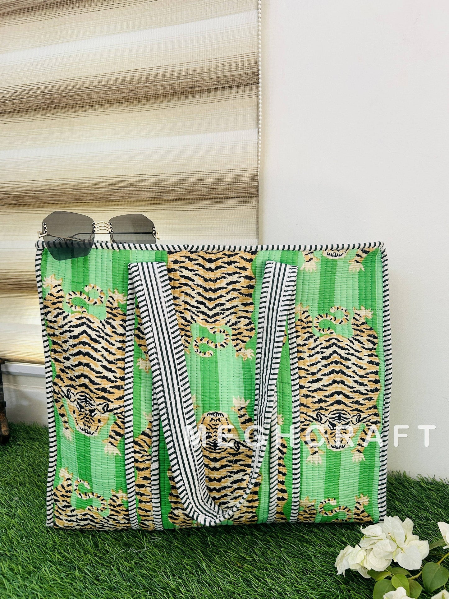 TIGER PRINT Cotton Quilted Tote Shopping Bag