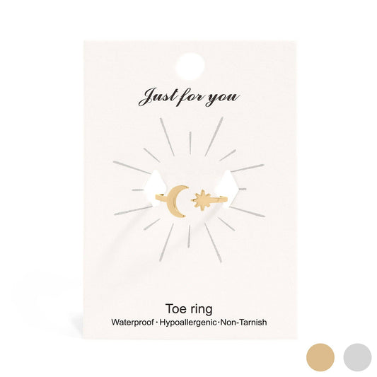 18K Gold PVD Stainless Steel Moon And Star Toe Ring