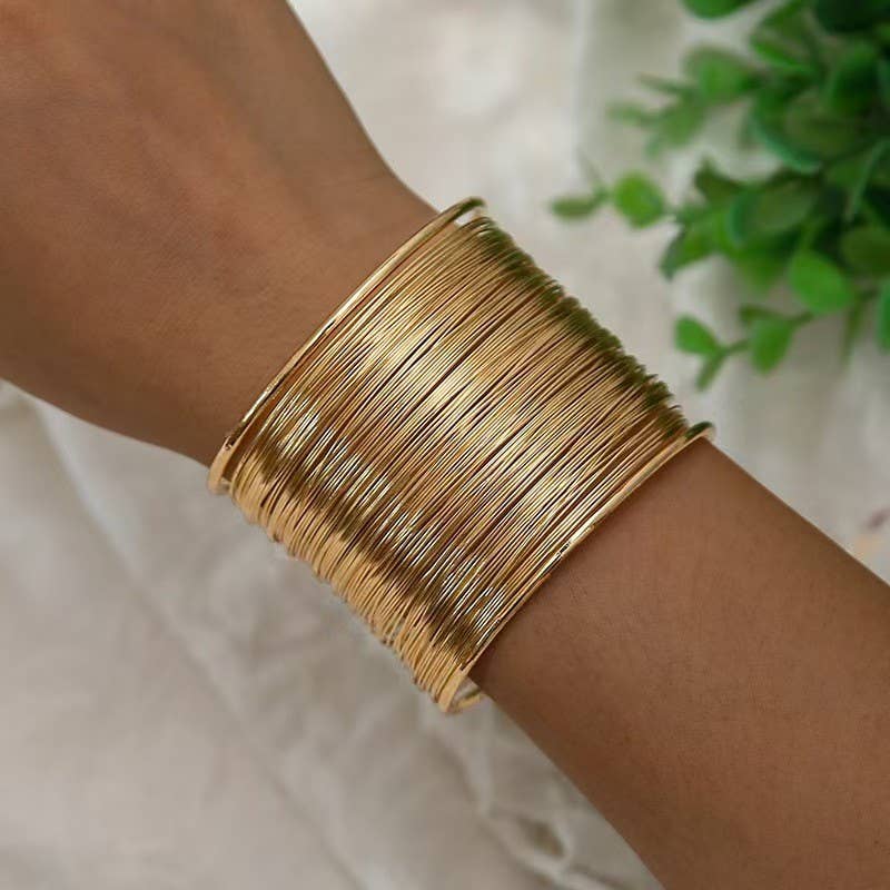 MULTI LAYER GOLD WIRE STRING CUFF BANGLE BRACELET | 40B5200