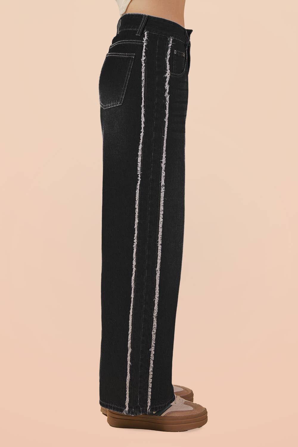 VJP90037-VERY JEAN Frayed Detail Washed Denim Pants