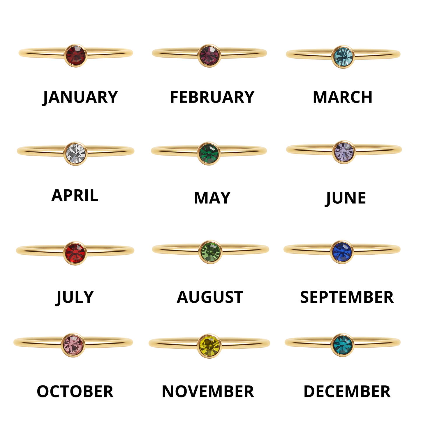 18K Gold PVD Stainless Steel Birthstone Stacking Ring