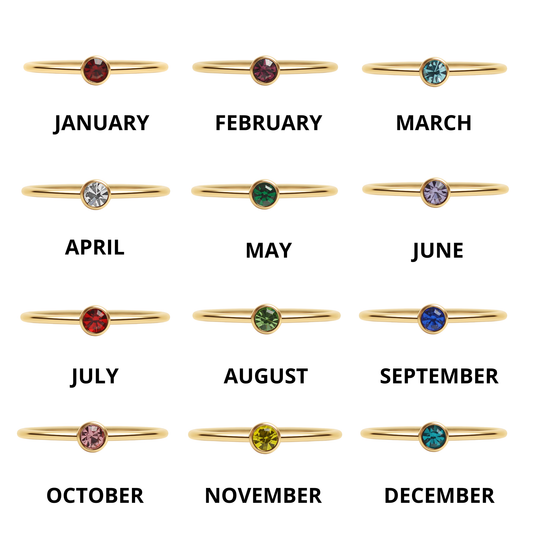 18K Gold PVD Stainless Steel Birthstone Stacking Ring
