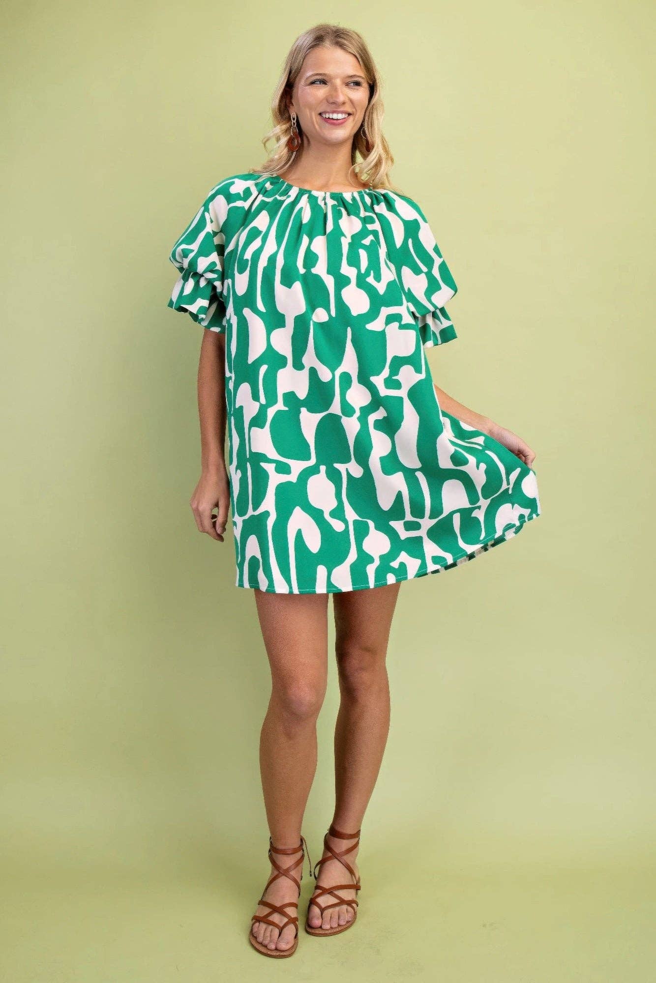 Loose Fit Mini Dress With Gathered Balloon Sleeves