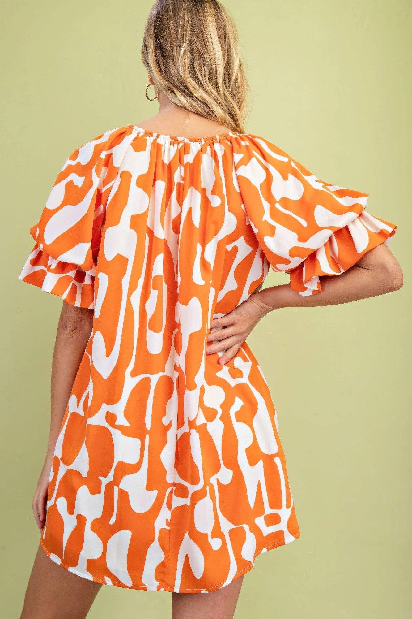 Loose Fit Mini Dress With Gathered Balloon Sleeves