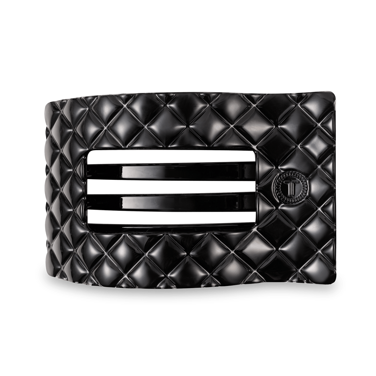 Jet Black Quilted Large Flat Rectangle Hair Clip